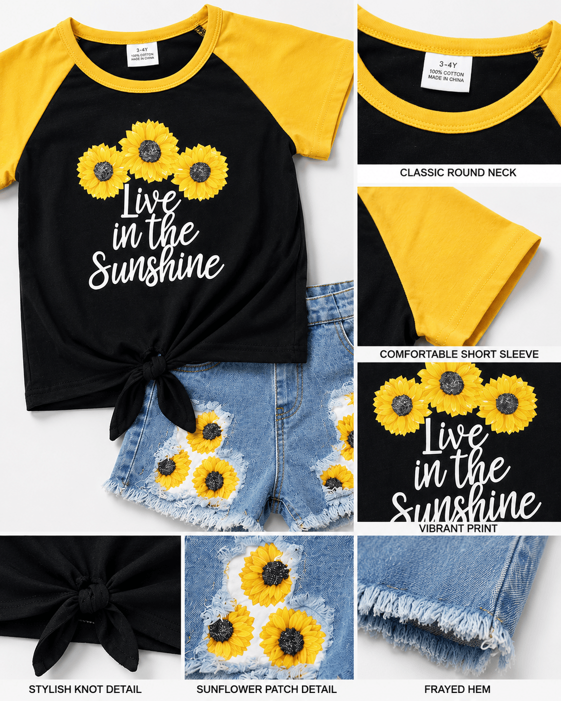 ILTEX Apparel Kids Clothing Sunflower 'Live in the Sunshine' Denim Outfit