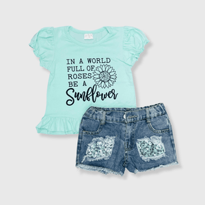 ILTEX Apparel Kids Clothing Sunflower Mint Denim Outfit