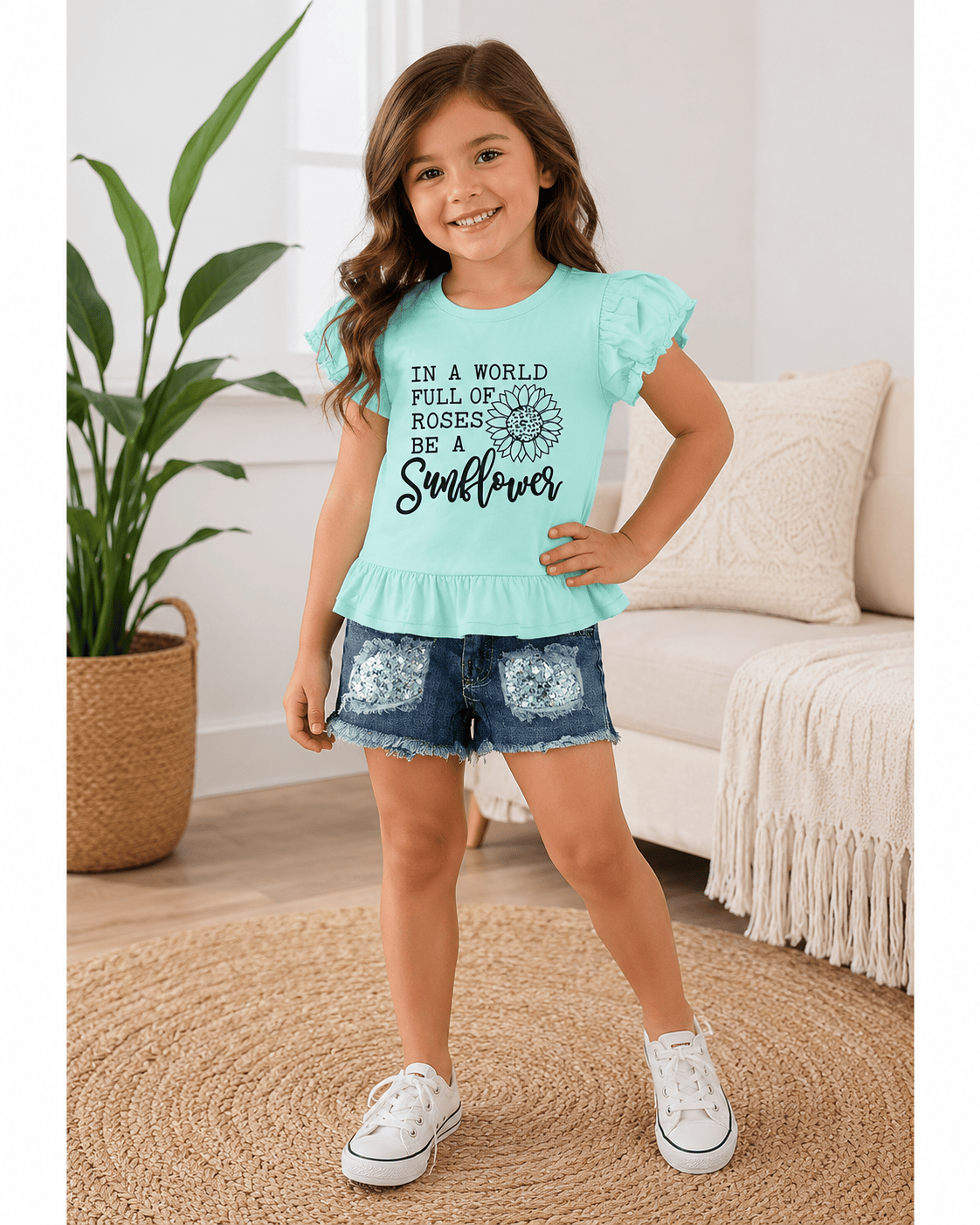 ILTEX Apparel Kids Clothing Sunflower Mint Denim Outfit