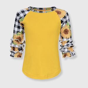 ILTEX Apparel Kids Clothing Sunflower Plaid Black White Ruffle Raglan Kids