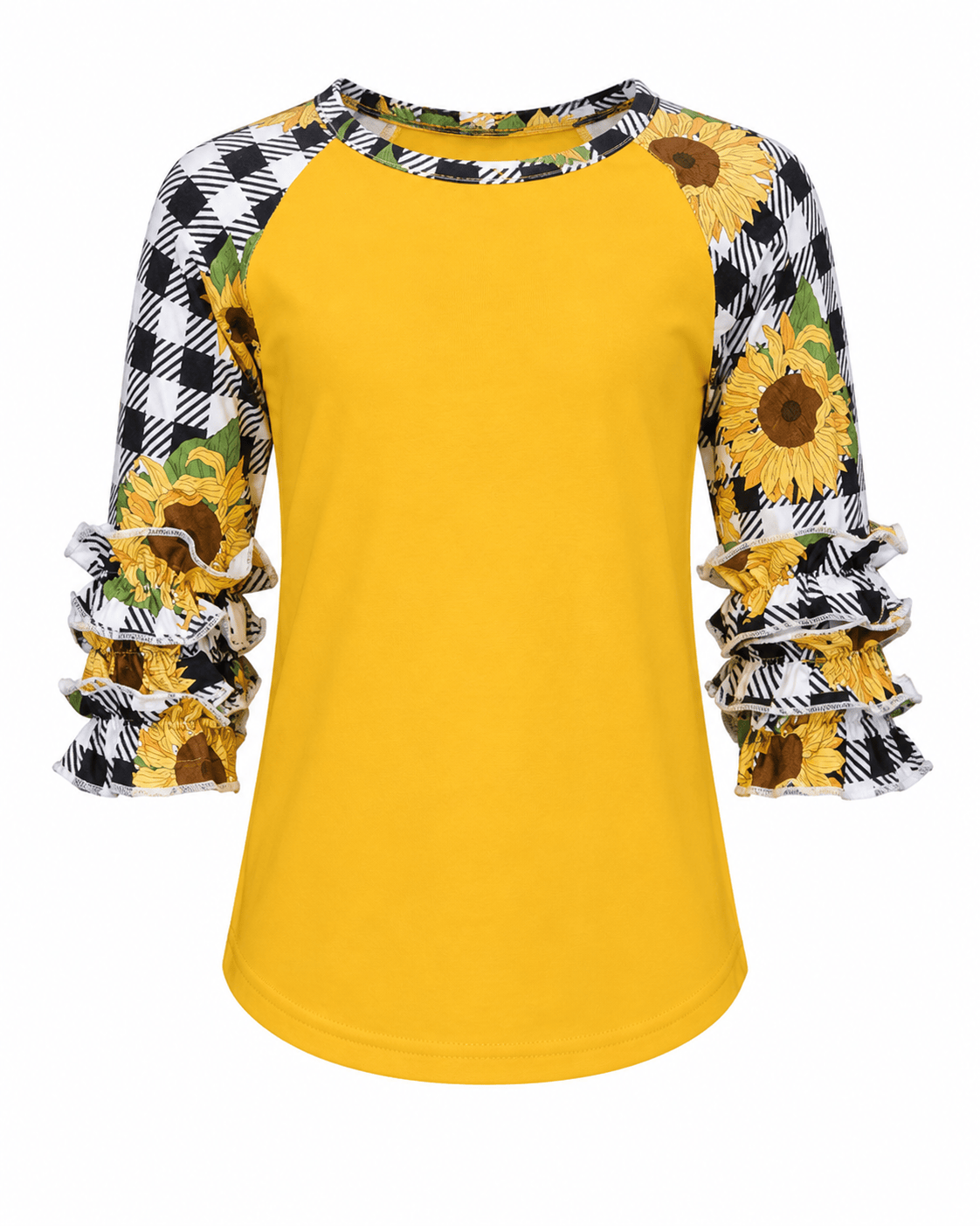 ILTEX Apparel Kids Clothing Sunflower Plaid Black White Ruffle Raglan Kids
