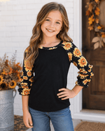 ILTEX Apparel Kids Clothing Sunflower Polka Dot Black Ruffle Raglan Kids