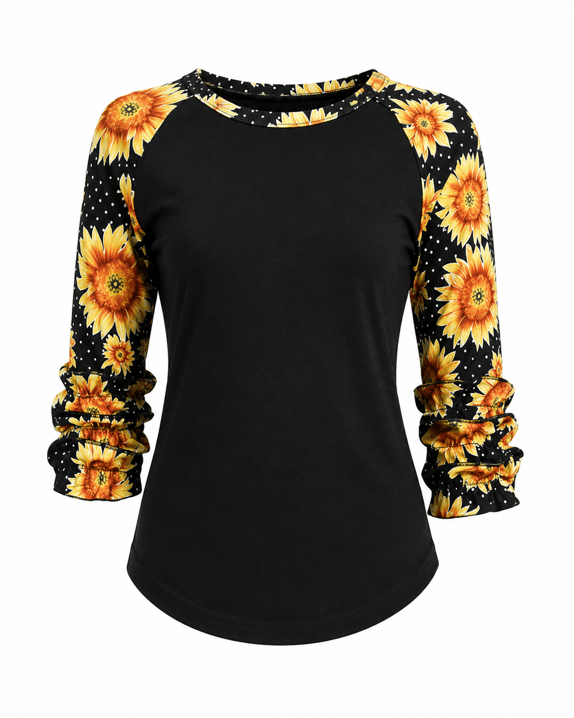 ILTEX Apparel Kids Clothing Sunflower Polka Dot Black Ruffle Raglan Kids