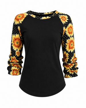 ILTEX Apparel Kids Clothing Sunflower Polka Dot Black Ruffle Raglan Kids