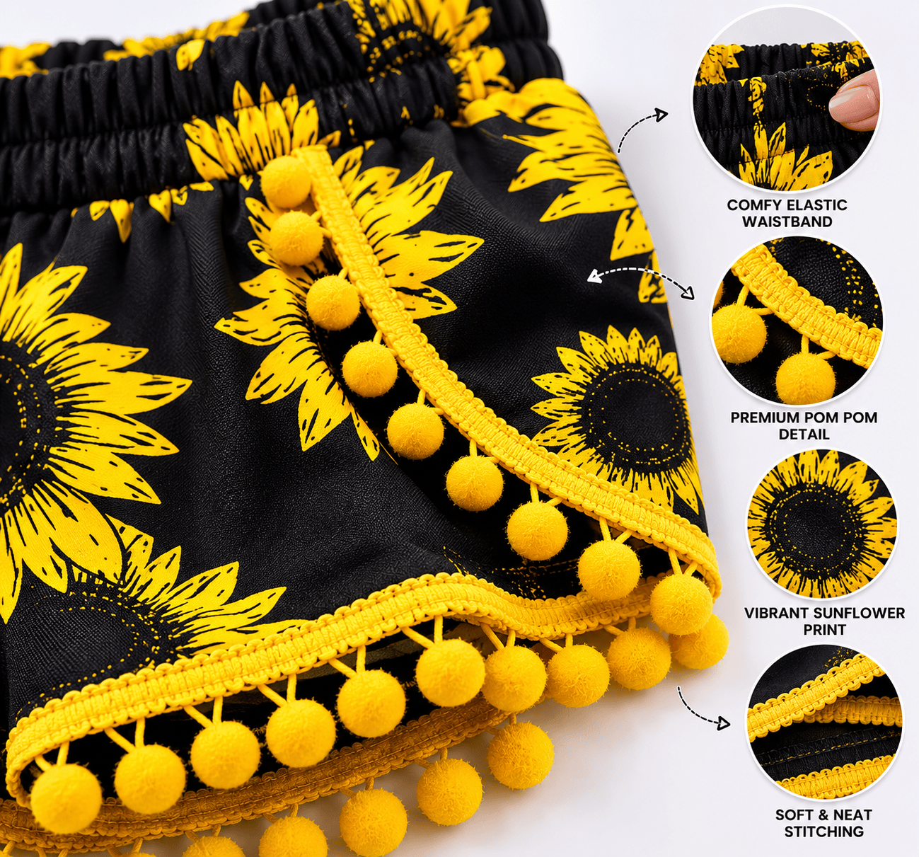 ILTEX Apparel Kids Clothing Sunflower Pom Pom Shorts Kids