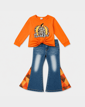 ILTEX Apparel Kids Clothing Thankful Orange Pumpkin Denim Outfit Kids