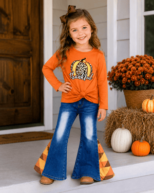 ILTEX Apparel Kids Clothing Thankful Orange Pumpkin Denim Outfit Kids