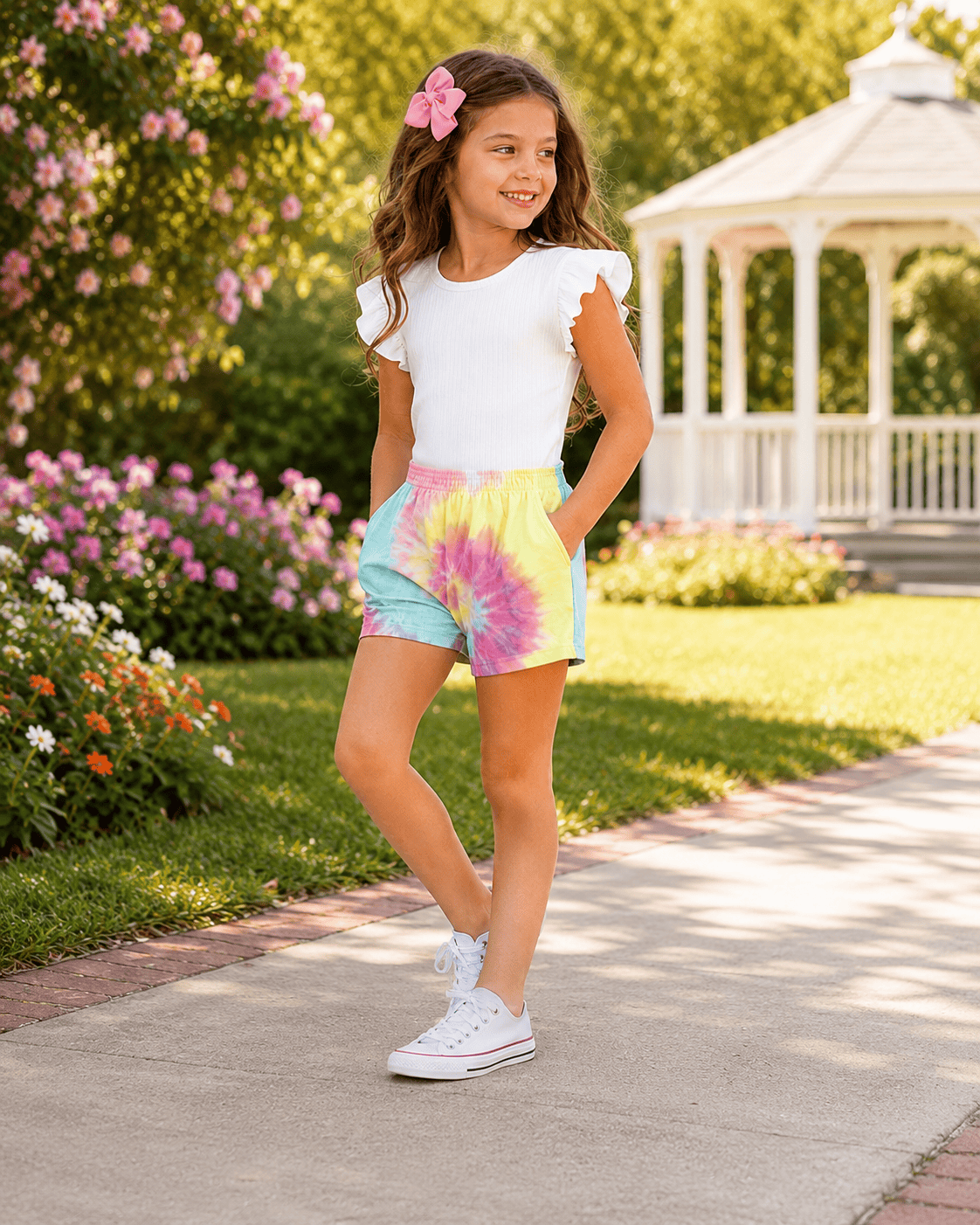 ILTEX Apparel Kids Clothing Tie Dye Elastic Shorts Magenta Mint  - Youth