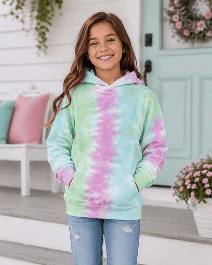 ILTEX Apparel Kids Clothing Tie Dye Youth Seafoam Aqua Pink Heavyweight Hoodie