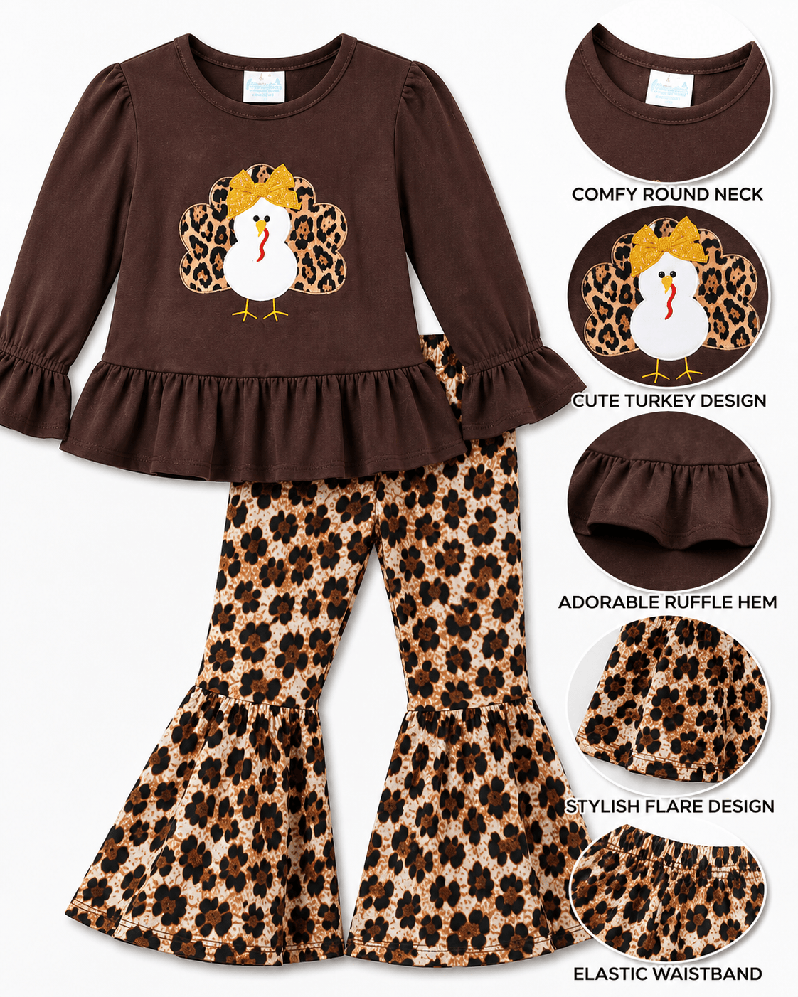 ILTEX Apparel Kids Clothing Turkey Thanksgiving Brown Cheetah Outfit Kids
