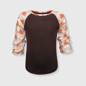 ILTEX Apparel Kids Clothing Turkey Thanksgiving Brown Ruffle Top Kids