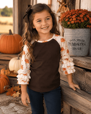 ILTEX Apparel Kids Clothing Turkey Thanksgiving Brown Ruffle Top Kids