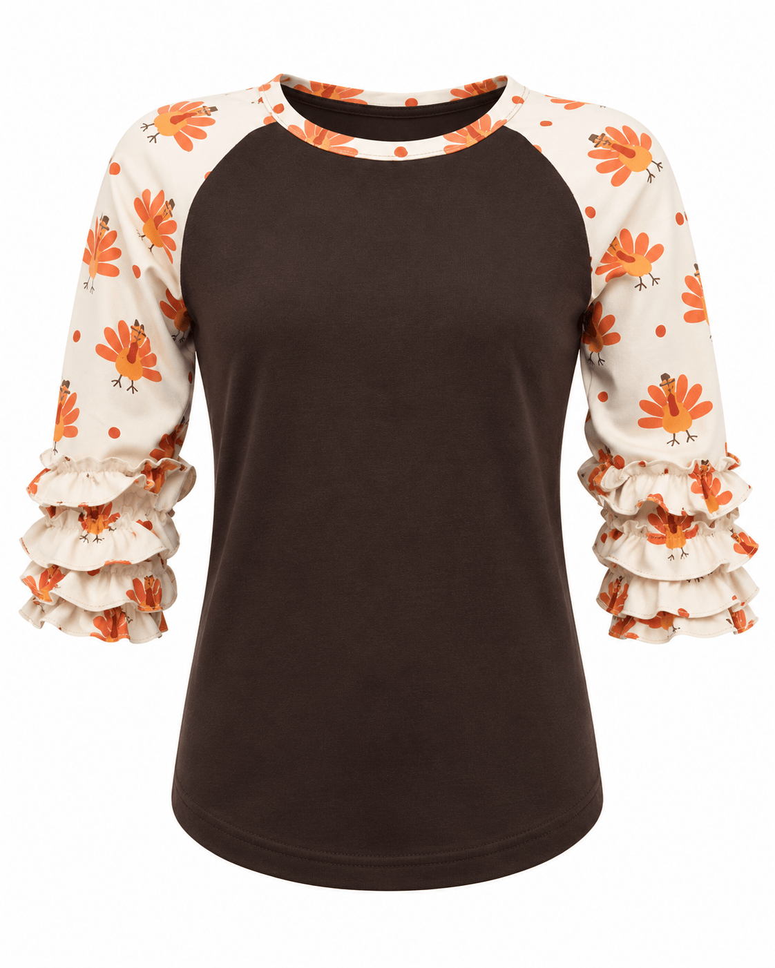 ILTEX Apparel Kids Clothing Turkey Thanksgiving Brown Ruffle Top Kids