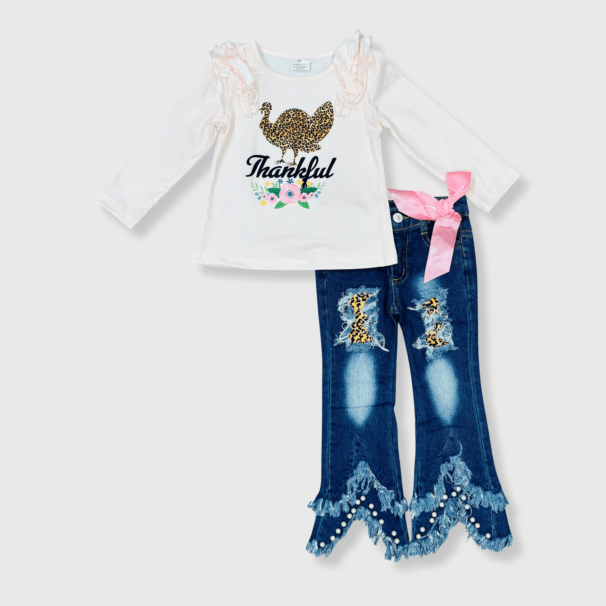 ILTEX Apparel Kids Clothing Turkey Thanksgiving Light Pink Denim Outfit Kids