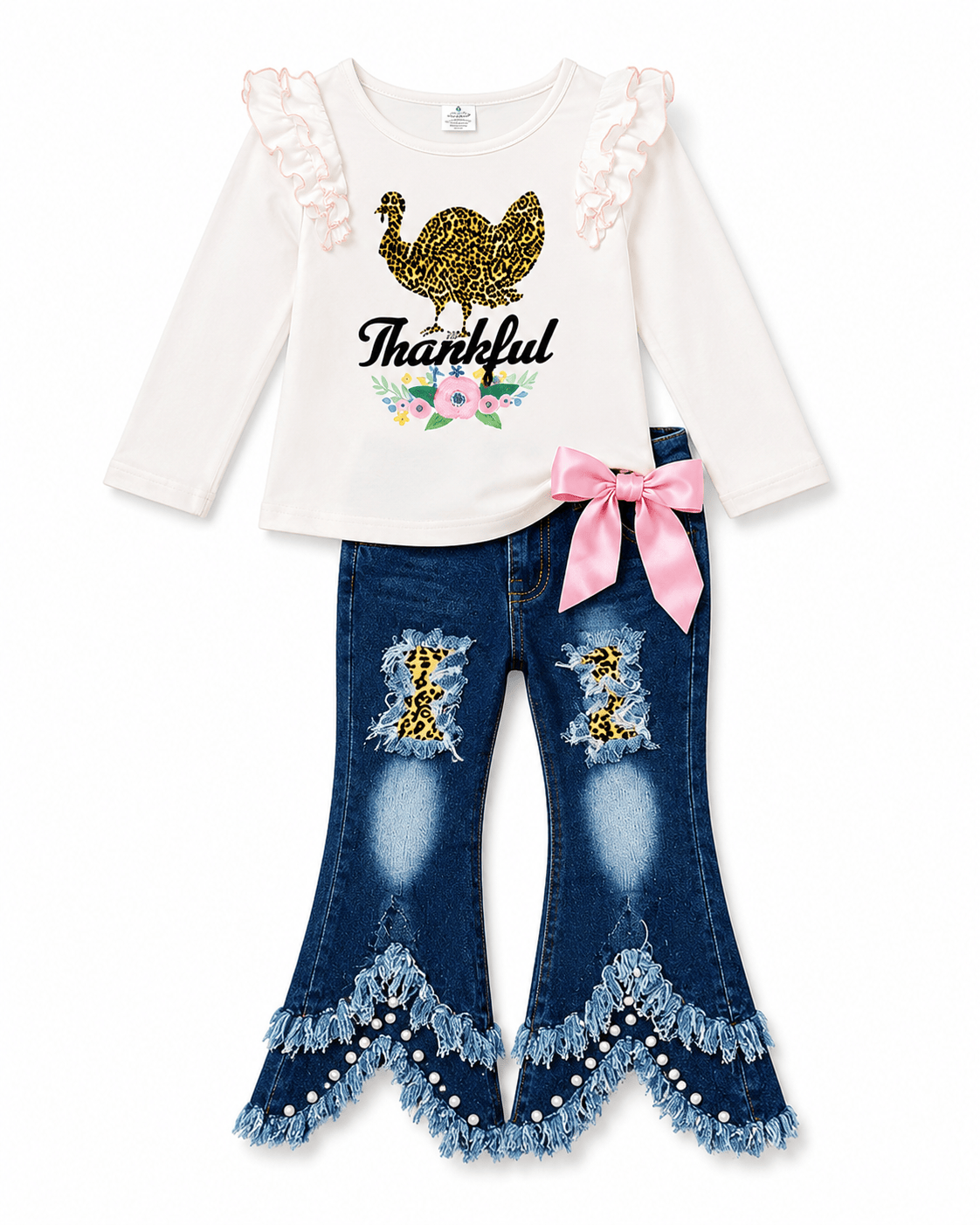 ILTEX Apparel Kids Clothing Turkey Thanksgiving Light Pink Denim Outfit Kids