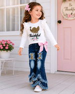 ILTEX Apparel Kids Clothing Turkey Thanksgiving Light Pink Denim Outfit Kids