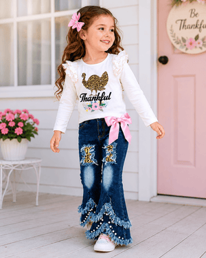 ILTEX Apparel Kids Clothing Turkey Thanksgiving Light Pink Denim Outfit Kids