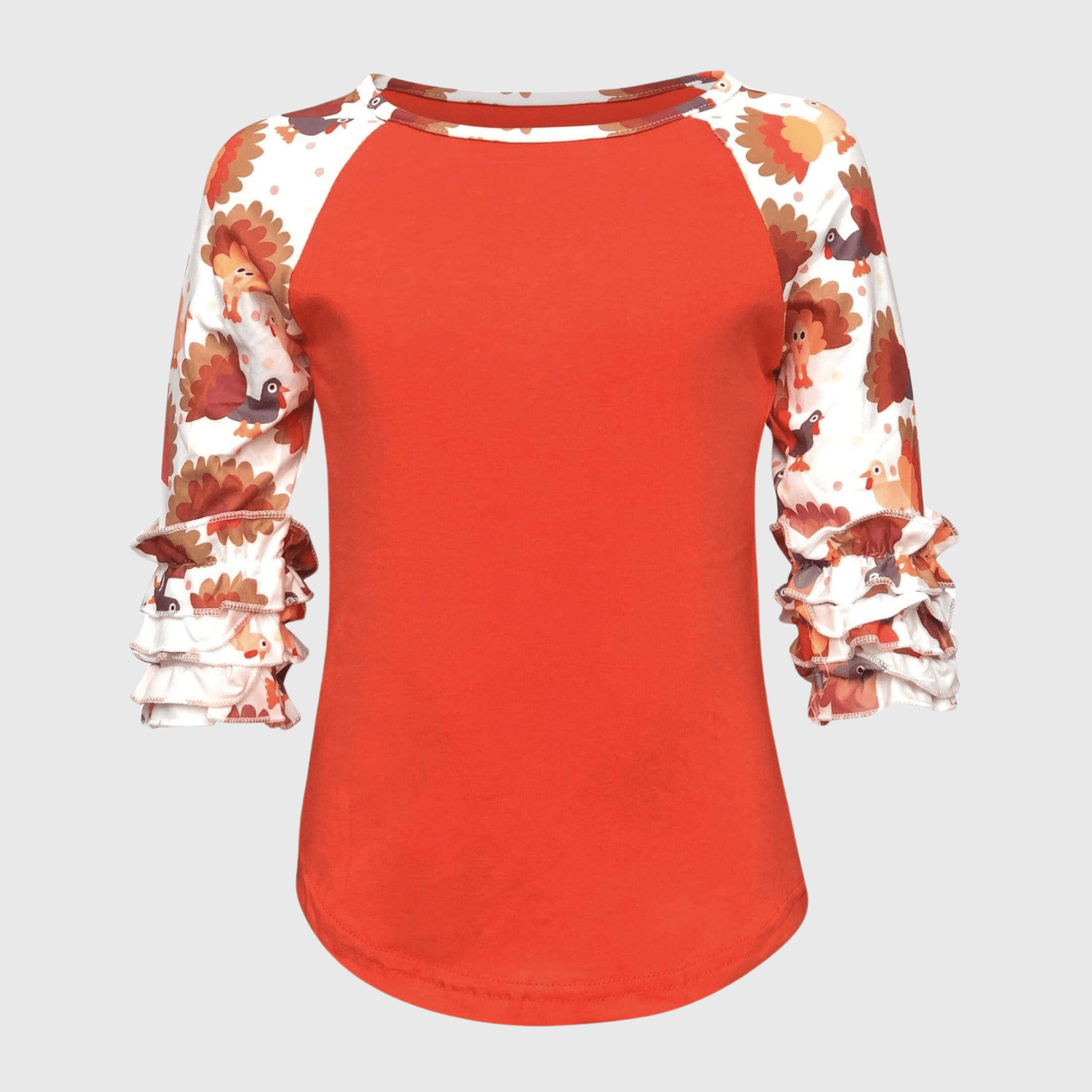ILTEX Apparel Kids Clothing Turkey Thanksgiving Orange Ruffle Top