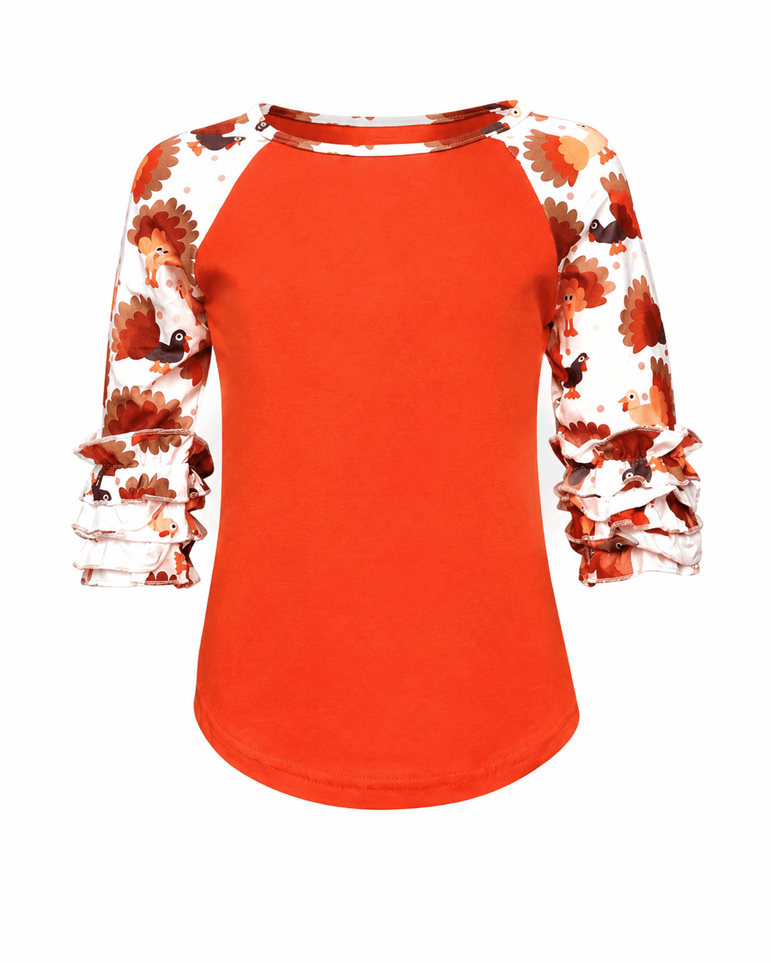 ILTEX Apparel Kids Clothing Turkey Thanksgiving Orange Ruffle Top