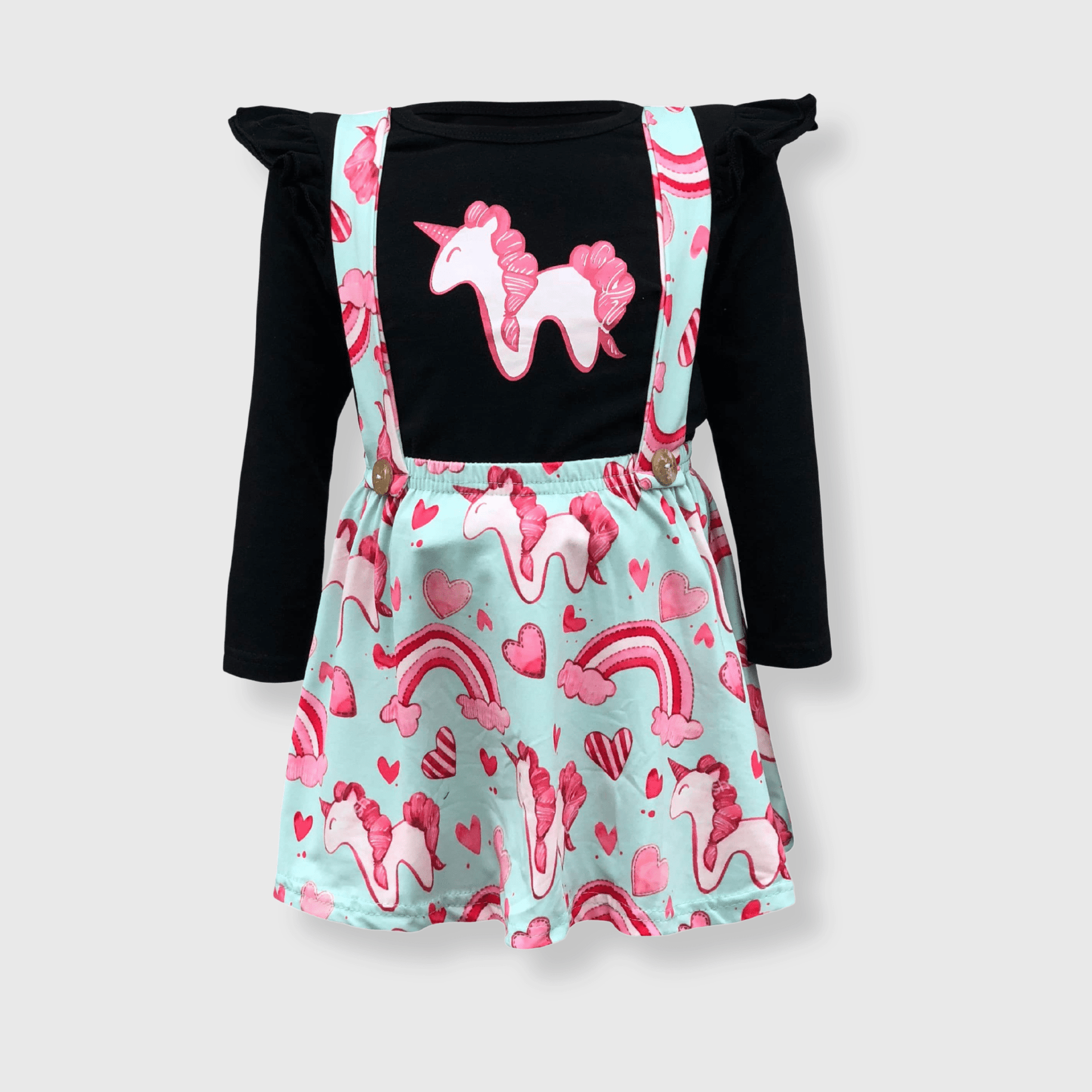 ILTEX Apparel Kids Clothing Unicorn Soft Suspender Black Skirt Set