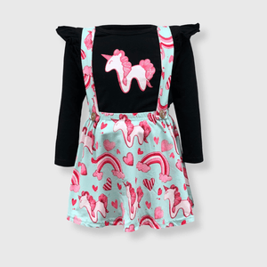 ILTEX Apparel Kids Clothing Unicorn Soft Suspender Black Skirt Set
