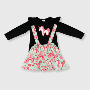 ILTEX Apparel Kids Clothing Unicorn Soft Suspender Black Skirt Set