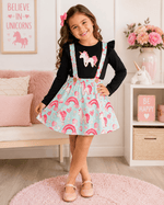 ILTEX Apparel Kids Clothing Unicorn Soft Suspender Black Skirt Set