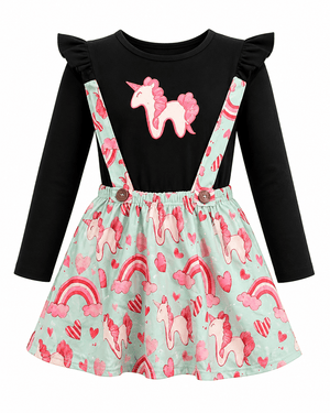 ILTEX Apparel Kids Clothing Unicorn Soft Suspender Black Skirt Set