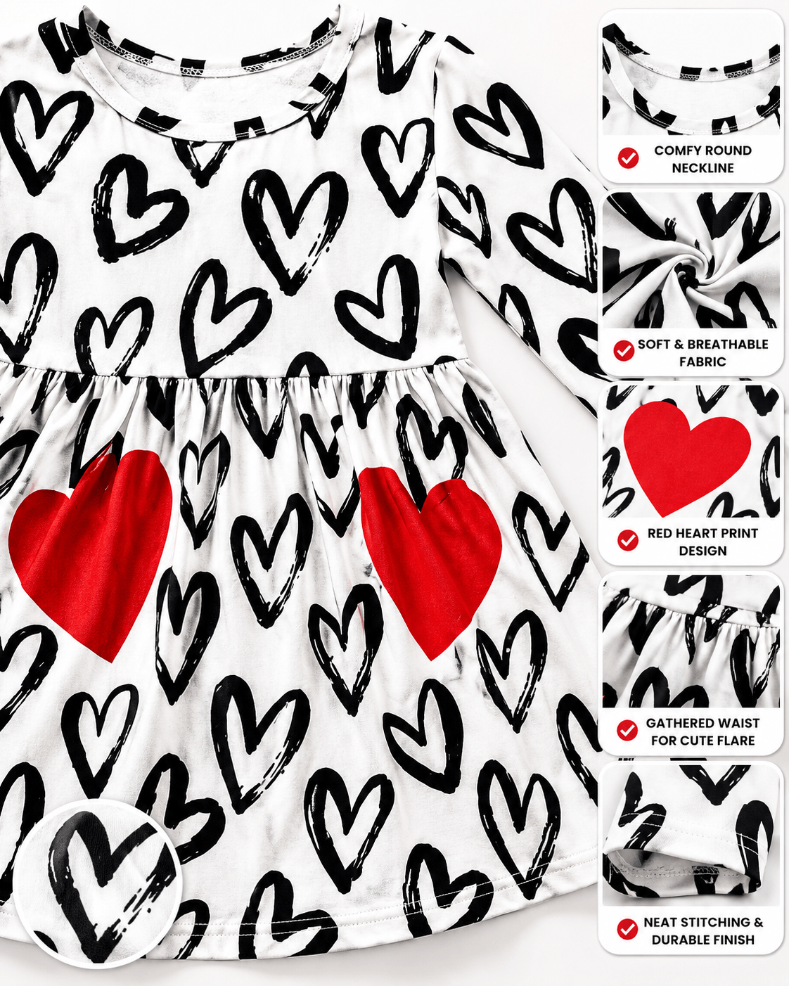 ILTEX Apparel Kids Clothing Valentine Heart Black & White Dress