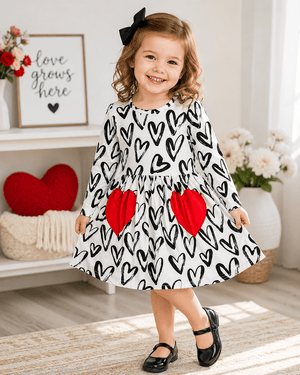 ILTEX Apparel Kids Clothing Valentine Heart Black & White Dress