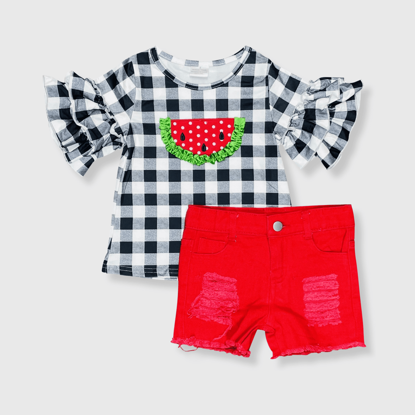 ILTEX Apparel Kids Clothing Watermelon Checkered Red Shorts Outfit