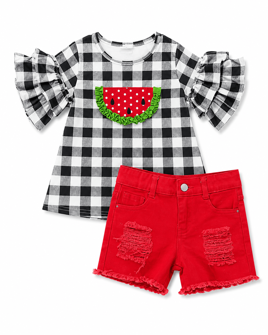 ILTEX Apparel Kids Clothing Watermelon Checkered Red Shorts Outfit