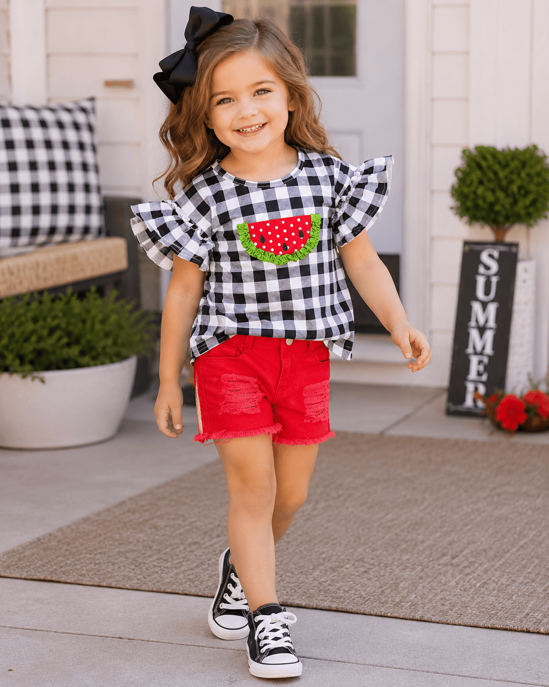 ILTEX Apparel Kids Clothing Watermelon Checkered Red Shorts Outfit