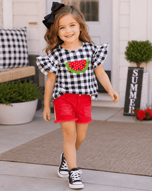 ILTEX Apparel Kids Clothing Watermelon Checkered Red Shorts Outfit