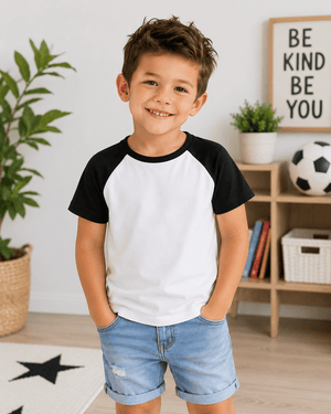 ILTEX Apparel Kids Clothing White/Black / 1-2 years Short Sleeve Blank Raglan Kids