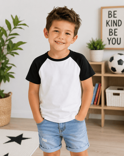 ILTEX Apparel Kids Clothing White/Black / 1-2 years Short Sleeve Blank Raglan Kids