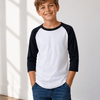 Kids Baseball Polyester Raglan Tee - White Body - White/Black
