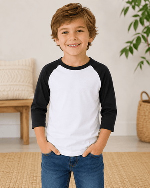 ILTEX Apparel Kids Clothing White/Black / 6 Months Kids 3/4 Sleeve Raglan Baseball T-Shirt – 25+ Colors