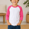 Kids 3/4 Sleeve Raglan Baseball T-Shirt – 25+ Colors - White/Hot Pink