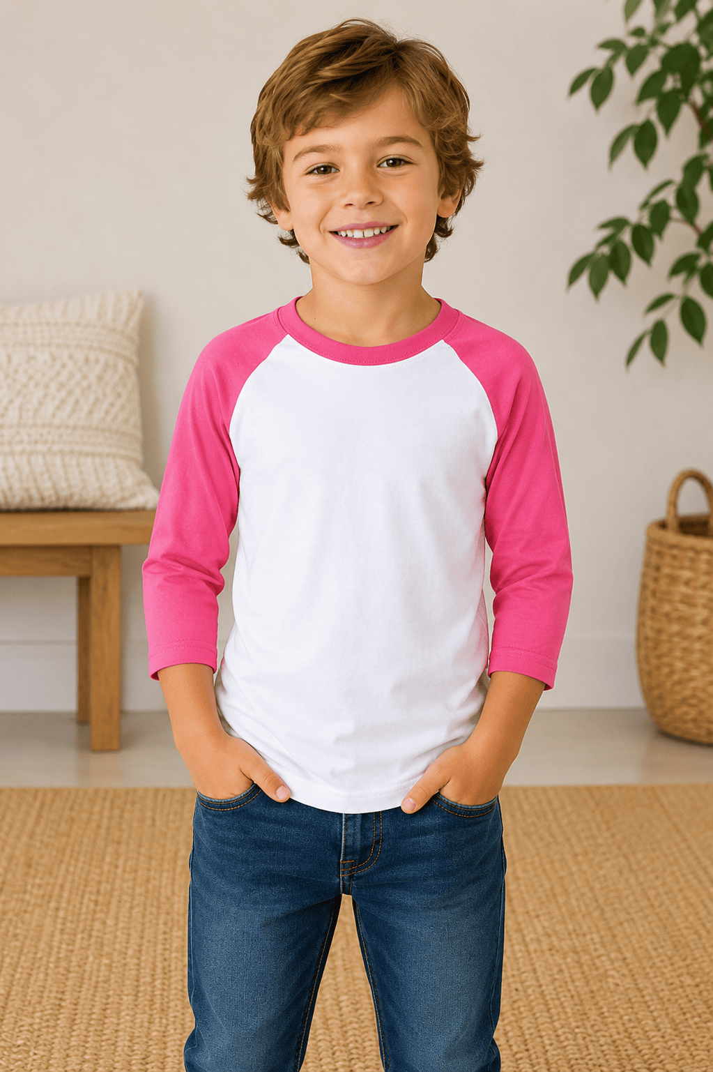 ILTEX Apparel Kids Clothing White/Hot Pink / 2T Kids 3/4 Sleeve Raglan Baseball T-Shirt – 25+ Colors