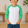 Kids 3/4 Sleeve Raglan Baseball T-Shirt – 25+ Colors - White/Kelly Green