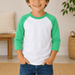ILTEX Apparel Kids Clothing White/Kelly Green / 6 Months Kids 3/4 Sleeve Raglan Baseball T-Shirt – 25+ Colors