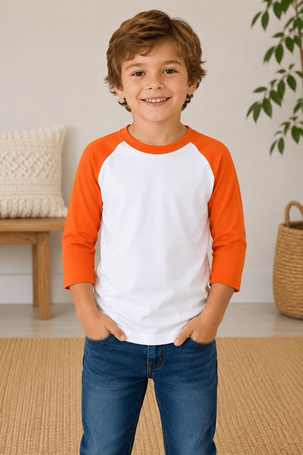 ILTEX Apparel Kids Clothing White/Orange / 2T Kids 3/4 Sleeve Raglan Baseball T-Shirt – 25+ Colors
