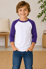 ILTEX Apparel Kids Clothing White/Purple / 2T Kids 3/4 Sleeve Raglan Baseball T-Shirt – 25+ Colors
