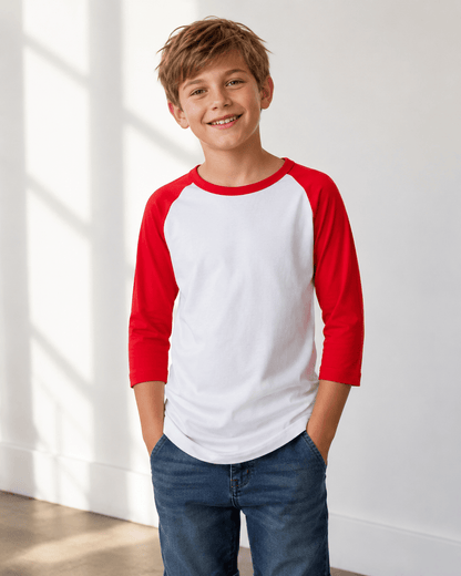 ILTEX Apparel Kids Clothing White/Red / 2T Kids Baseball Polyester Raglan Tee - White Body