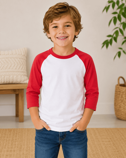 ILTEX Apparel Kids Clothing White/Red / 6 Months Kids 3/4 Sleeve Raglan Baseball T-Shirt – 25+ Colors