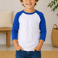 ILTEX Apparel Kids Clothing White/Royal Blue / 2T Kids 3/4 Sleeve Raglan Baseball T-Shirt – 25+ Colors