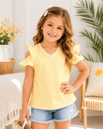 ILTEX Apparel Kids Clothing Yellow / 1-2 years Cold Shoulder Ruffled Top Kids