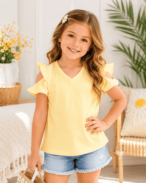 ILTEX Apparel Kids Clothing Yellow / 1-2 years Cold Shoulder Ruffled Top Kids