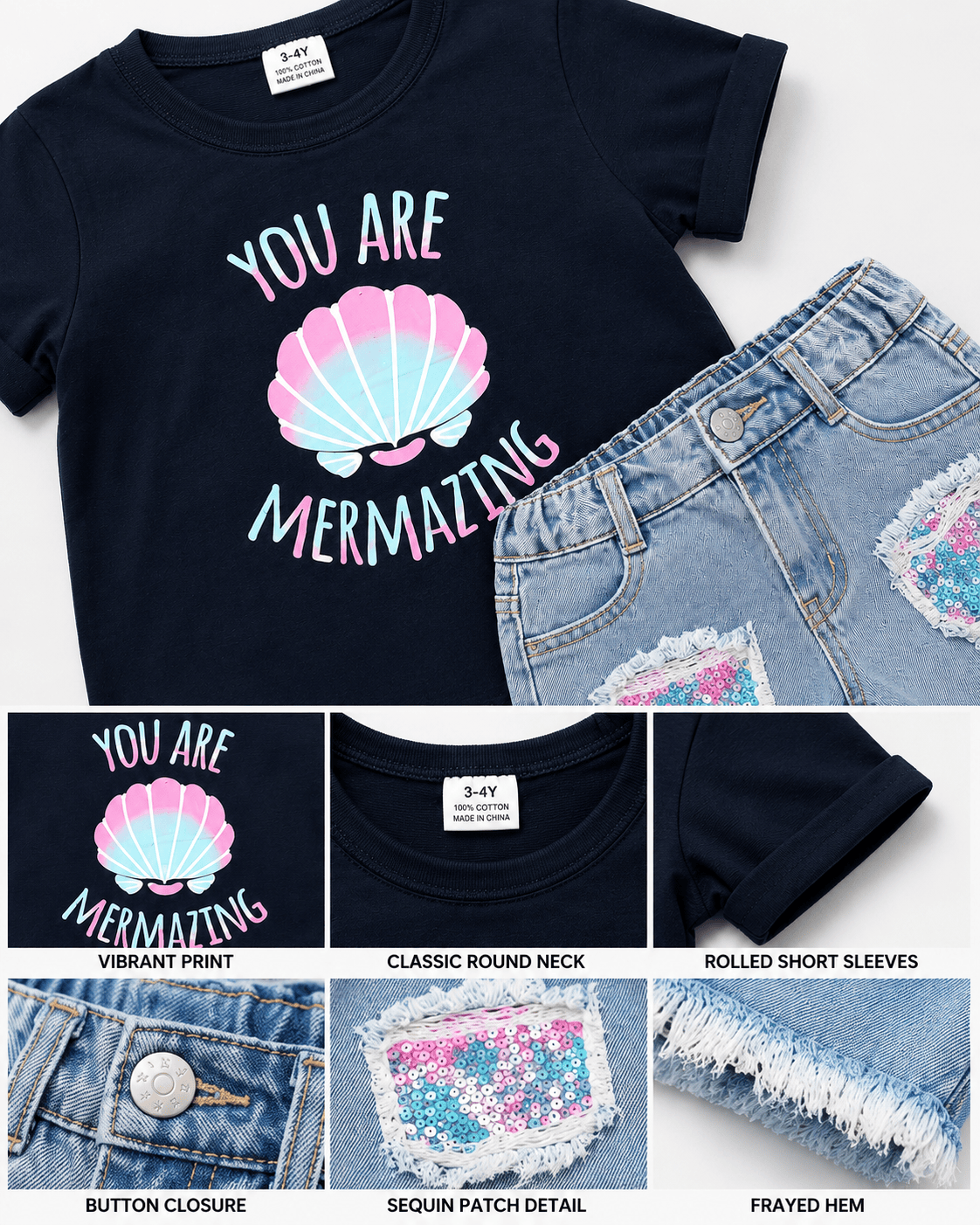 ILTEX Apparel Kids Clothing 'You are Mermazing' Denim Outfit